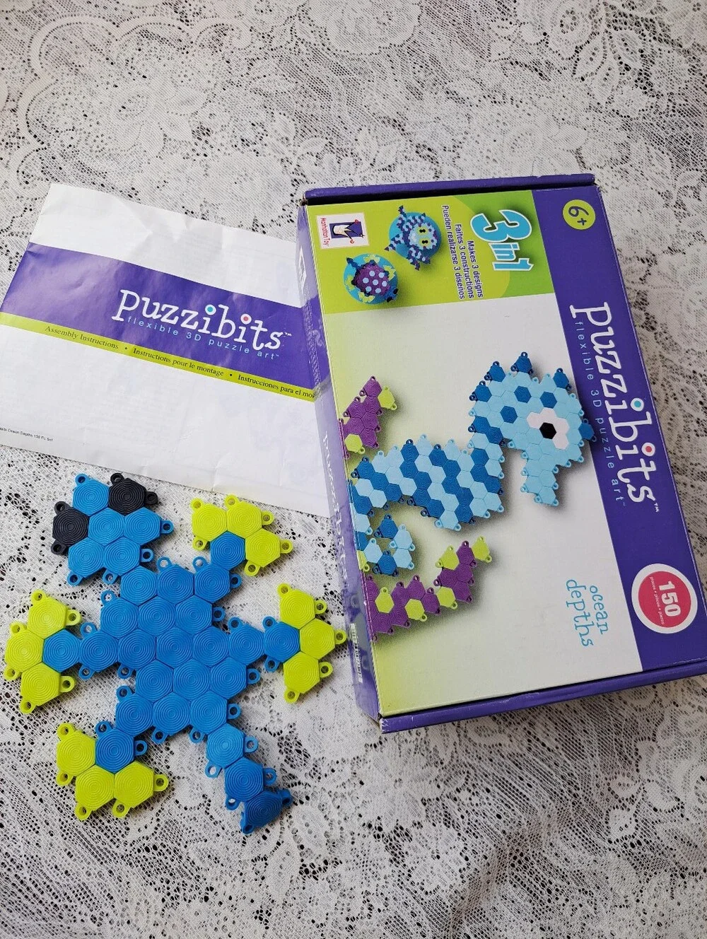 Vintage Flexible 3D Puzzle Art Set Ocean Theme Seahorse Turtle Octopus EUC